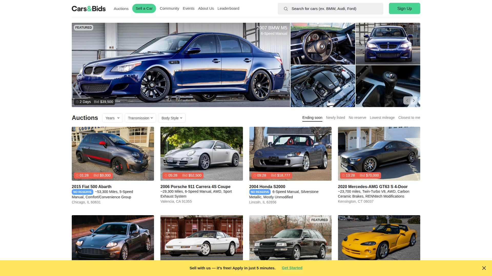 Cars and Bids Homepage