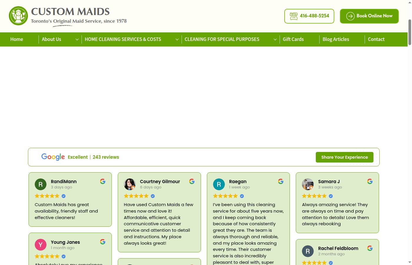 Custom Maids Toronto — Google reviews 4.9 stars 243 reviews