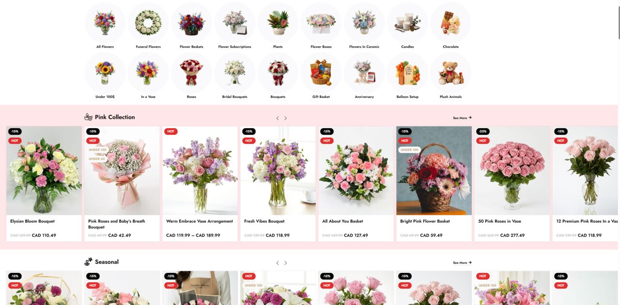 Making Dream shop page — Pink Collection and product categories