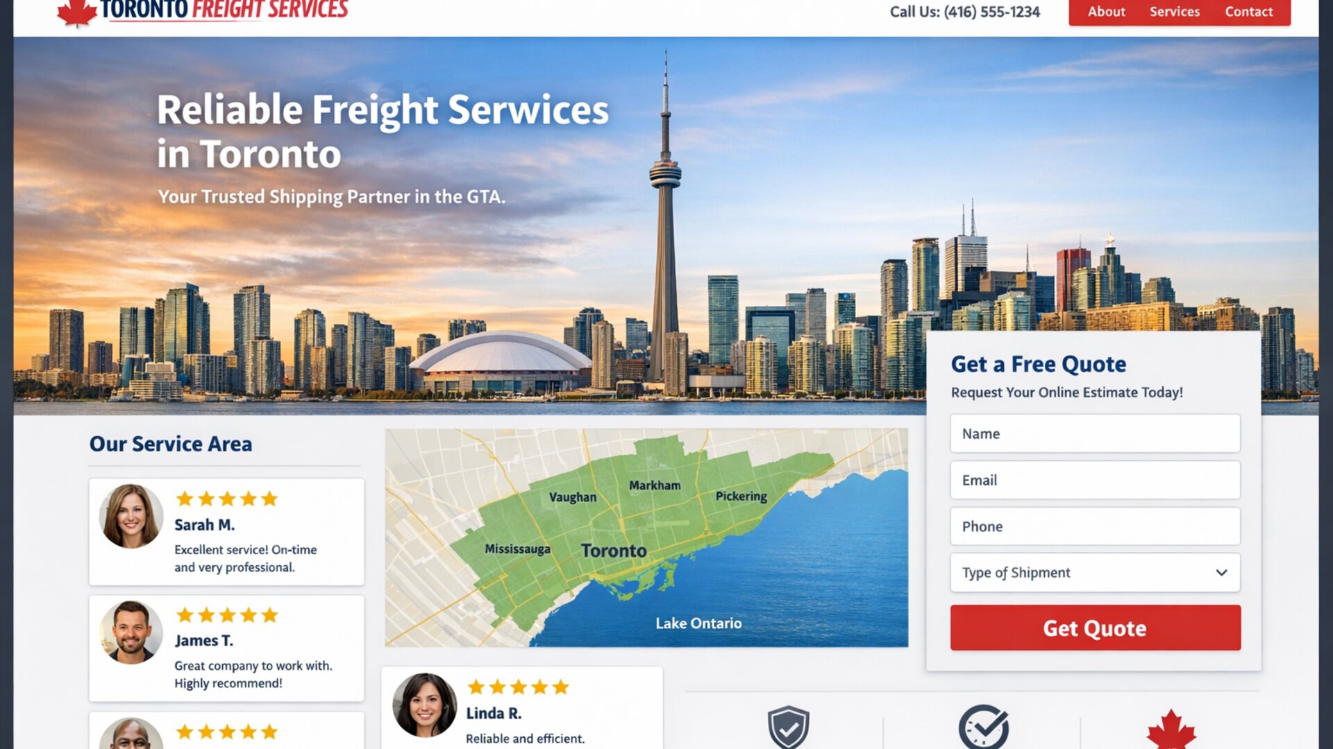 Toronto local landing page with CN Tower and quote form