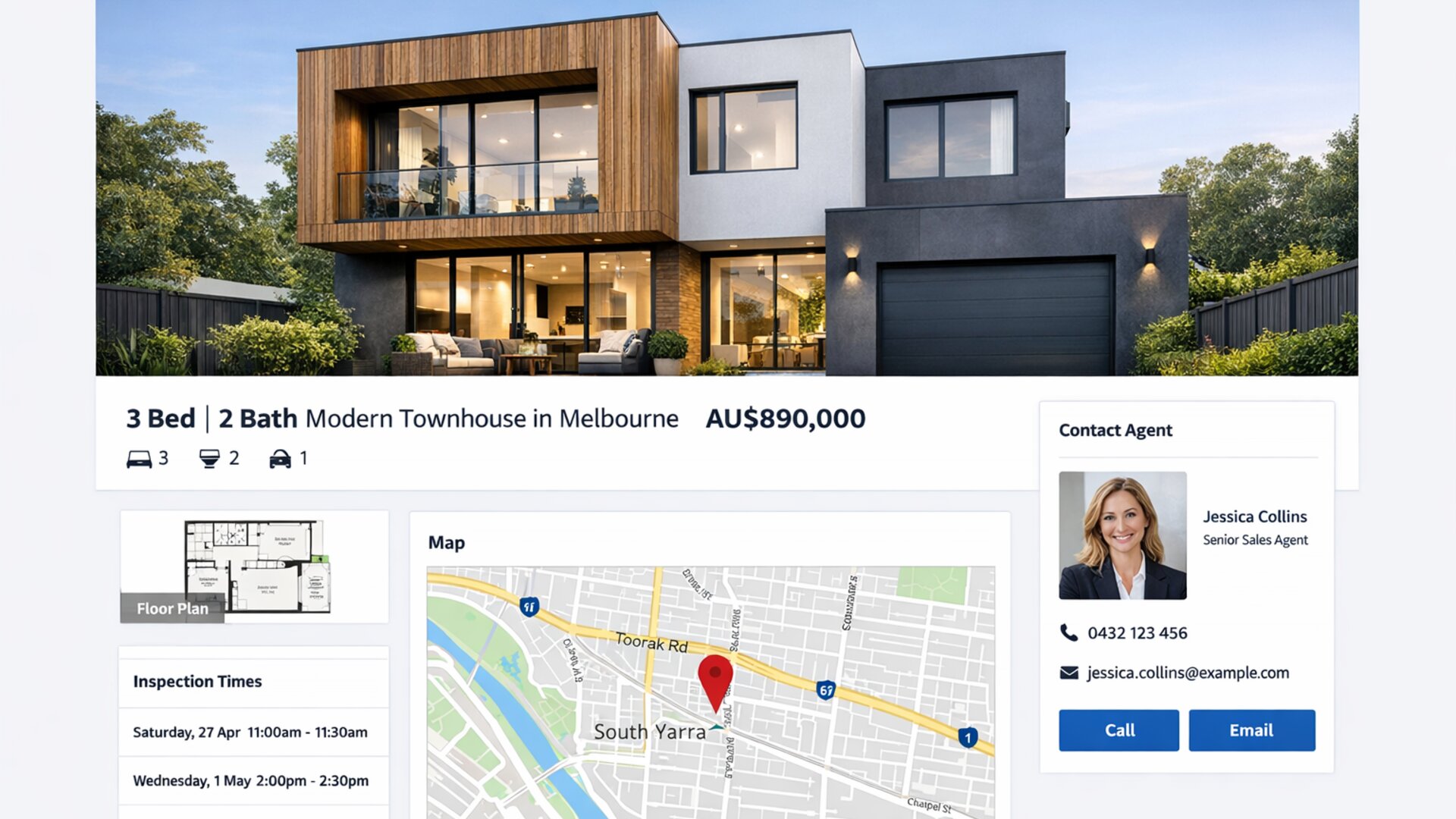 RealEstateView — Property detail page with floor plan