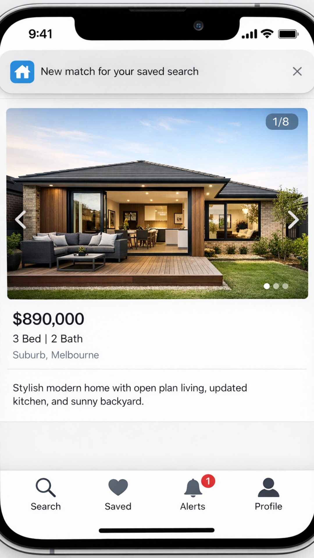 RealEstateView — iOS mobile app property card