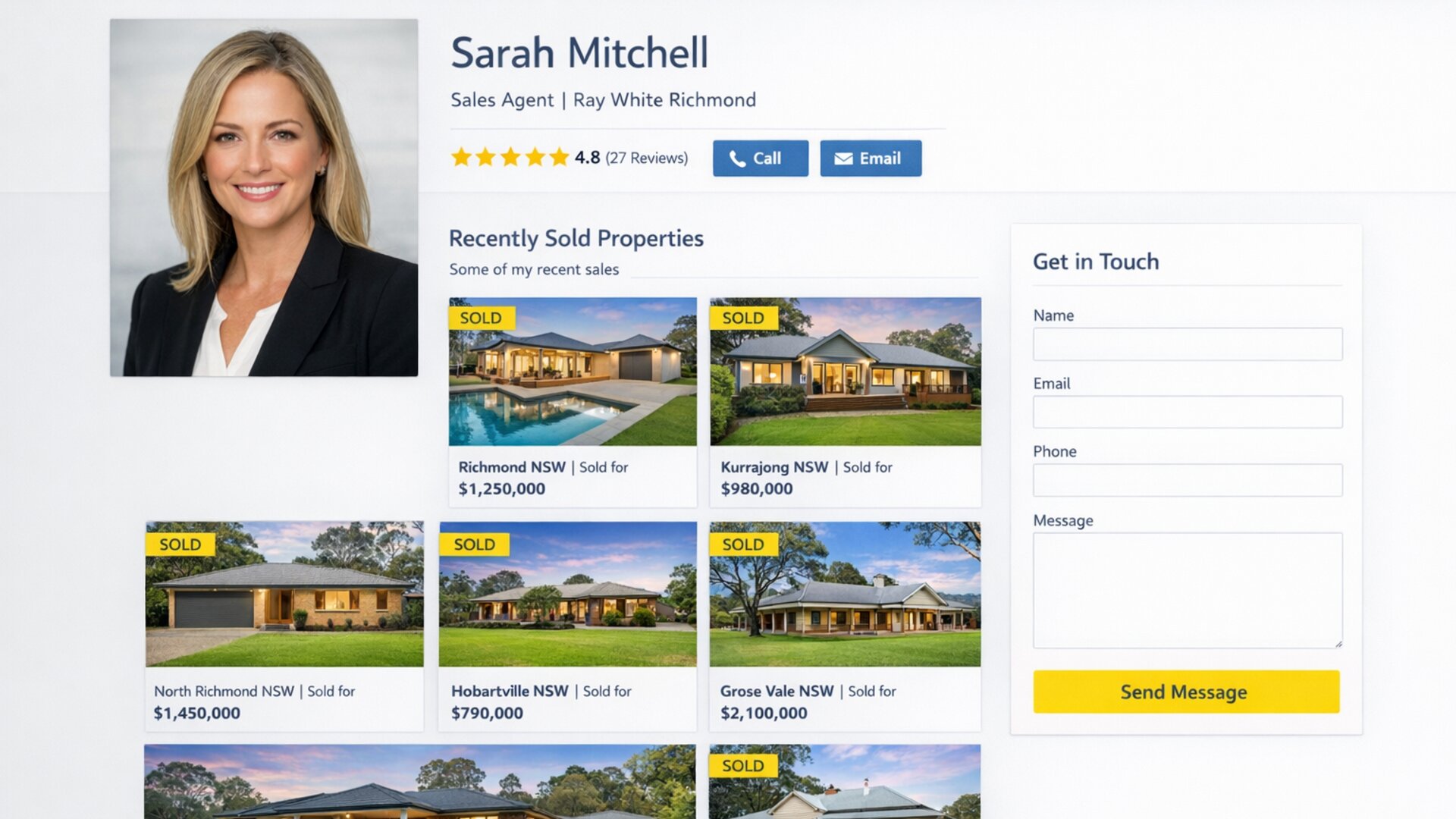 RealEstateView — Agent profile page with sold listings