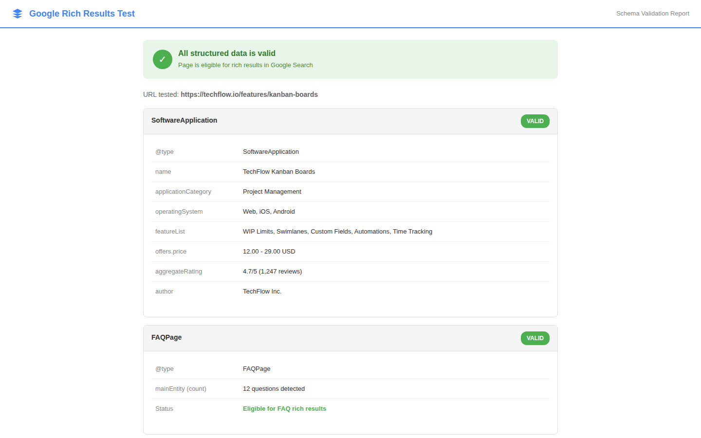 Google Rich Results Test Validation
