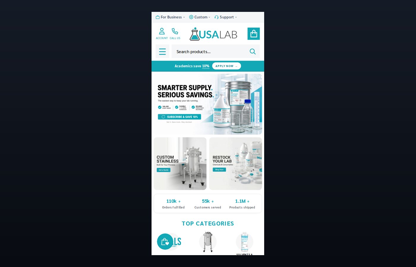 USA Lab mobile view