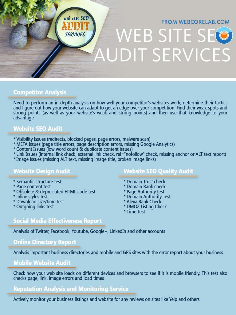 Comprehensive site audit by web agency Webcorelab